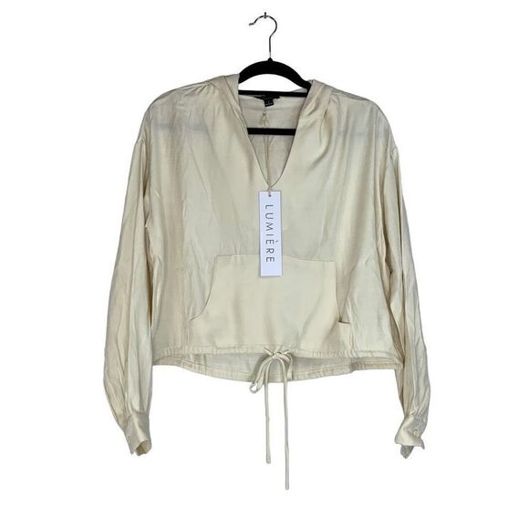 Urban Outfitters Lumiere V Neck Hooded Drawstring Cropped Top Size S New - Picture 1 of 7